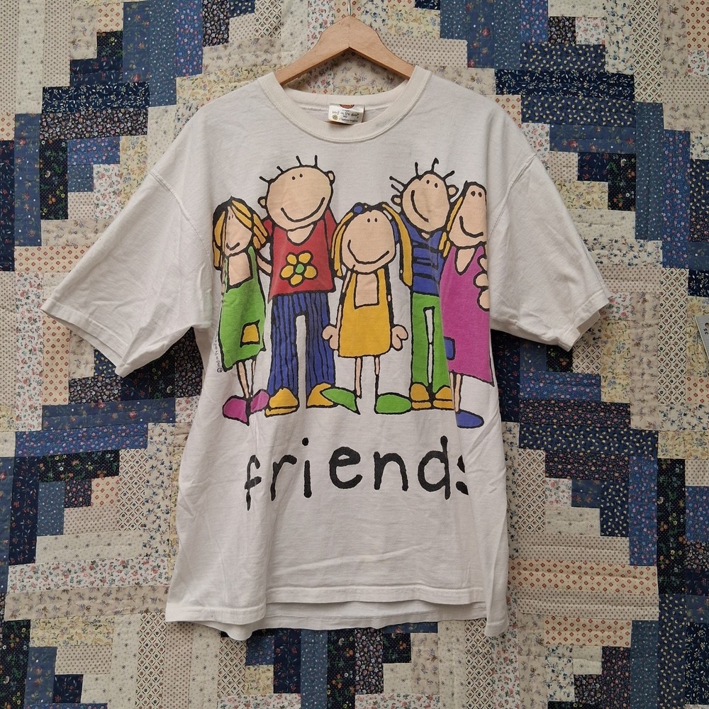 Vintage FRIENDS Bang on The Door Cartoon Graphic T Shirt Size XL Santoro Graphic